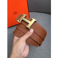 Hermes Litchi Grained Calfskin Belt 4 cm with H Buckle Brown 2021