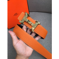 Hermes Litchi Grained Calfskin Belt 4 cm with H Buckle Orange 2021