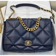 Chanel Quilted Goatskin Chanel 19 Maxi Flap Bag AS1162 Navy Blue 2020(Top Quality)