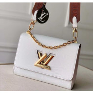 Louis Vuitton Epi Leather Twist MM Shoulder Bag With Canvas Strap M50282 White 2020