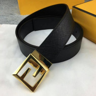 Fendi Reversible Calfskin Leather Belt with Gold FF Square Buckle 34mm 2019