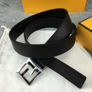 Fendi Reversible Calfskin Leather Belt with Silver FF Square Buckle 34mm 2019