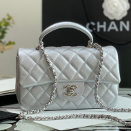 Chanel Grained Calfskin Mini Flap Bag with Top Handle AS2431 Silver 2021