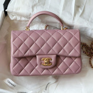 Chanel Lambskin Mini Flap Bag with Top Handle AS2431 Dusty Pink 2021