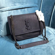 Saint Laurent Niki Baby Chain Bag in Matte Crocodile Leather 533037 Blue 2019