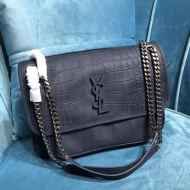 Saint Laurent Medium Niki Chain Bag in Matte Crocodile Leather 533037 Blue 2019