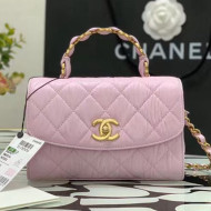 Chanel Crumpled Lambskin Mini Flap Bag with Top Handle AS2477 Pink 2021