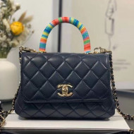 Chanel Quilted Goatskin Mini Flap Bag with Top Handle AS2215 Navy Blue 2021