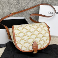 Celine Medium Folco Bag in Triomphe Canvas and Calfskin White 2021