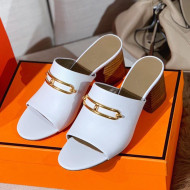 Hermes Claire Calfskin Mules 6cm White 2021