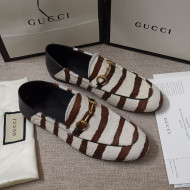 Gucci Striped Horse Fur Loafers White/Brown 2021