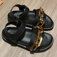 Louis Vuitton Paseo Flat Comfort Calfskin Chain Sandals Black 2021