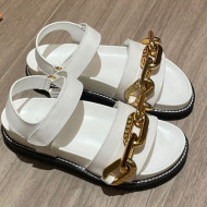 Louis Vuitton Paseo Flat Comfort Calfskin Chain Sandals White 2021