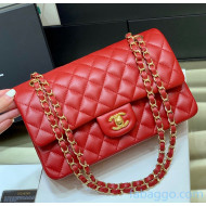 Chanel Quilted Lambskin Medium Classic Flap Bag A01112 Original Quality Red/Gold 2021 