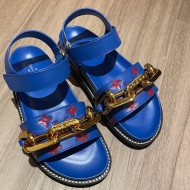 Louis Vuitton Paseo Flat Comfort Monogram Leather Chain Sandals Blue 2021