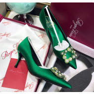 Roger Vivier Silk Flower Strass Pumps With 7cm Heel Green 2020