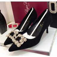 Roger Vivier Suede Flower Strass Pumps With 7cm Heel Black 2020