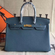 Hermes Original Togo Leather Birkin 25/30/35 Handbag Aqua Blue (Gole-tone Hardware)