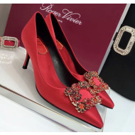 Roger Vivier Silk Flower Strass Pumps With 7cm Heel Red 2020