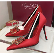 Roger Vivier Silk Flower Strass Pumps With 10cm Heel Red 2020