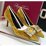 Roger Vivier Strips Velvet Flower Strass Pumps With 7cm Heel Ginger 2020