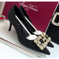 Roger Vivier Glitter Fabric Flower Strass Pumps With 7cm Heel Black 2020