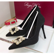 Roger Vivier Glitter Fabric Flower Strass Pumps With 10cm Heel Black 2020