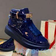 Alexander McQueen Patent Leather Sneakers with Lock Charm Navy Blue 2020 (For Women and Men)