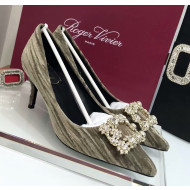 Roger Vivier Strips Velvet Flower Strass Pumps With 7cm Heel Grey 2020