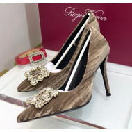 Roger Vivier Velvet Flower Strass Pumps With 10cm Heel Grey 2020