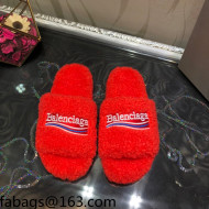 Balenciaga Logo Wool Flat Slide Sandals Red 2021