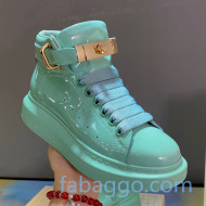 Alexander McQueen Patent Leather Sneakers with Lock Charm Light Blue 2020 (For Women and Men)