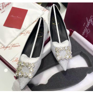 Roger Vivier Flower Strass Buckle Ballerinas in Glitter Fabric Silver 2020