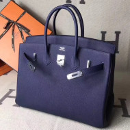 Hermes Original Togo Leather Birkin 25/30/35 Handbag Mod Blue (Silver-tone Hardware)