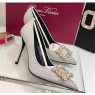 Roger Vivier Glitter Fabric Flower Strass Pumps With 10cm Heel Silver 2020