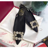 Roger Vivier Flower Strass Buckle Sling Back Ballerinas in Silk Satin Black 2020