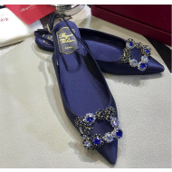 Roger Vivier Flower Strass Buckle Sling Back Ballerinas in Silk Satin Royal Blue 2020