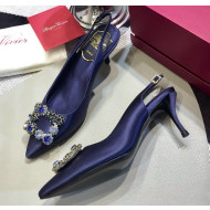 Roger Vivier Silk Flower Strass Buckle Sling Back Pump With 7cm Heel Royal Blue 2020