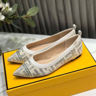 Fendi Colibri Crystal Fabric Flat Ballerinas White 2020