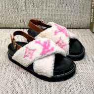 Louis Vuitton Paseo Logo Wool Flat Comfort Sandals White/Pink 2021 01