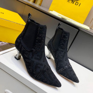 Fendi Colibri FF Crystal Ankle Boots 5.5cm Black 2021