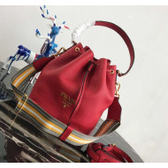 Prada Leather Bucket Bag 1BE018 Red 2019