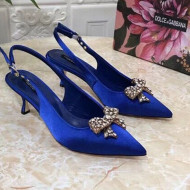 Dolce&Gabbana DG Silk Crystal Bow Slingback Pumps 6.5cm Blue 2021