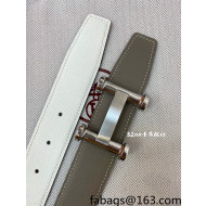 Hermes Epsom Reversible Leather Belt 3.2cm with H Buckle Grey/White/Silver 2021 50