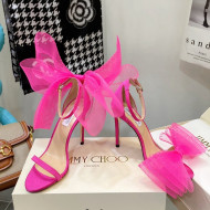 Jimmy Choo Suede High Heel Sandals 10cm with Large Mesh Bow Hot Pink 2022