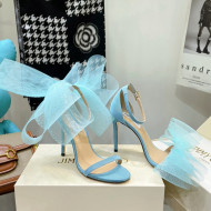 Jimmy Choo Suede High Heel Sandals 10cm with Large Mesh Bow Sky Blue 2022