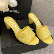 Chanel Quilted Lambskin Heel Slide Sandals 6cm G38820 Yellow 2022