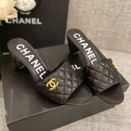 Chanel Quilted Lambskin Heel Slide Sandals 6cm G38820 Black 2022