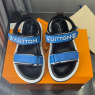 Louis Vuitton Pool Pillow Flat Comfort Sandals with Velcro Straps Blue 2022