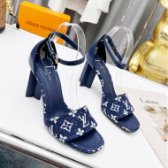 Louis Vuitton Silhouette Monogram Denim and Leather Sandals 8cm Navy Blue 2022